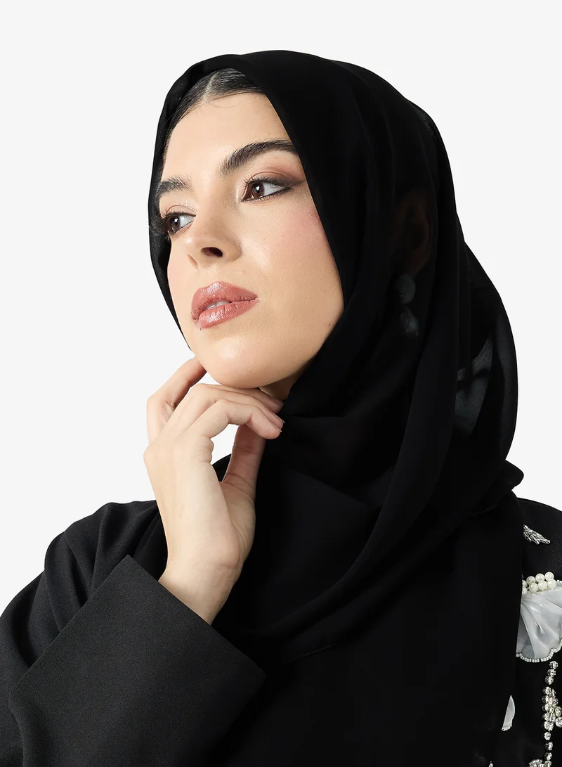 hayas closet  Black Embroidered Abaya With Sheila for Women | Best Price UAE